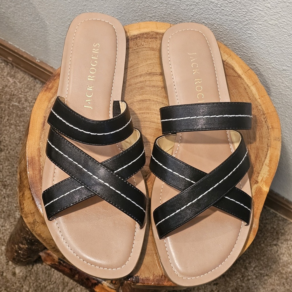 Jack Rogers Sara Stitch Women's Flat Black Sandal Size‎ 10 M